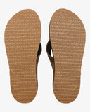 Billabong Mens Brunswick Leather Thongs in Black front view showing the premium open toe leather strap configuration and clean minimalist thong sandal footbed layout, sold by Point Break Cambridge local family surf shop at 63 Duke street.