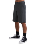 Billabong Mens Crossfire Hybrid Walkshorts in Asphalt side profile view showcasing the comfortable 21-inch outseam relaxed chino styling flexible four-way stretch construction practical side pockets and versatile charcoal-grey coastal wear silhouette, sold by Point Break Cambridge local family surf shop at 63 Duke Street.