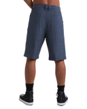 Billabong Mens Crossfire Hybrid Walkshorts in Navy blue back view showing the clean tailored rear pocket configuration including one secure zipper pocket and signature brand label detailing, sold by Point Break Cambridge local family surf shop at 63 Duke street.