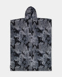 Billabong Mens Hooded Towel in Camo back view highlighting the all-over camouflage pattern soft absorbent cotton towel fabric relaxed poncho silhouette generous changing coverage and comfortable attached hood, sold by Point Break Cambridge local family surf shop at 63 Duke Street.