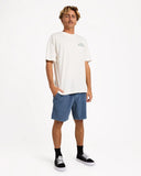 Billabong Mens Larry Corduroy Walkshorts in China Blue front view showing the comfortable textured cotton cord ridges elastic waistband adjustment drawcord and deep side pocket layout, sold by Point Break Cambridge local family surf shop at 63 Duke street.