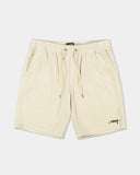 Billabong Mens Larry Corduroy Walkshorts in Stone tan front view showing the comfortable textured cotton cord ridges elastic waistband adjustment drawcord and deep side pocket layout, sold by Point Break Cambridge local family surf shop at 63 Duke street.