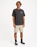 Billabong Mens Larry Corduroy Walkshorts in Stone tan front view showing the comfortable textured cotton cord ridges elastic waistband adjustment drawcord and deep side pocket layout, sold by Point Break Cambridge local family surf shop at 63 Duke street.