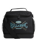 Billabong Mens Smoko Cooler in Black front view showcasing the practical insulated cooler bag silhouette durable 600D polyester construction spacious main zippered compartment convenient front storage pocket and signature branded patch detailing, sold by Point Break Cambridge local family surf shop at 63 Duke Street.