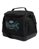 Billabong Mens Smoko Cooler in Black side profile view showcasing the generous insulated storage compartment practical fold-down top ends detachable adjustable padded shoulder strap and sturdy everyday cooler bag construction, sold by Point Break Cambridge local family surf shop at 63 Duke Street.