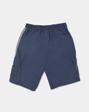 Billabong Mens Throw On 3.0 22 inch Boardshorts in Dusty Indigo blue back view showing the flat rear panel profile and premium quick dry performance flatlock seam stitching layouts, sold by Point Break Cambridge local family surf shop at 63 Duke street.