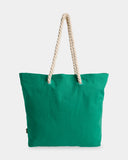 Billabong Pacific Beach Bag in Summer Green back view showing the clean seamless continuous woven construction panel layout and robust structural handle stitch attachments, sold by Point Break Cambridge local family surf shop at 63 Duke street.