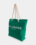 Billabong Pacific Beach Bag in Summer Green side profile view highlighting the roomy gusset depth profile layout and clean flat base configuration, sold by Point Break Cambridge local family surf shop at 63 Duke street.