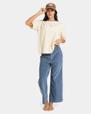 Front full-length view of the Billabong Sea Tone Pant in Stone Blue showing the relaxed wide-leg silhouette.