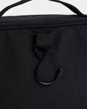 Billabong Seeker Beauty Vanity Case in Off Black close up view highlighting the premium durable woven texture open storage compartment lining configurations and detailed zipper pull hardware, sold by Point Break Cambridge local family surf shop at 63 Duke street.