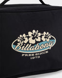 Billabong Seeker Beauty Vanity Case in Off Black close up view highlighting the premium durable woven texture open storage compartment lining configurations and detailed zipper pull hardware, sold by Point Break Cambridge local family surf shop at 63 Duke street.