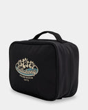 Billabong Seeker Beauty Vanity Case in Off Black side profile view highlighting the roomy gusset depth silhouette structure and robust grab handle attachment layout, sold by Point Break Cambridge local family surf shop at 63 Duke street.