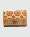 Front view of the Billabong Someday trifold wallet in Pineapple print showing the tropical design and hook-and-loop closure.