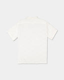 Billabong Sundays Jacquard Short Sleeve Shirt in Off White back view showing the relaxed straight shoulder yoke paneling flat back profile drape and clean double-needle perimeter lower hemline stitching layout, sold by Point Break Cambridge local family surf shop at 63 Duke street.