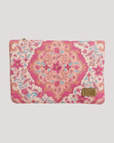 Front view of the Billabong Sweet Mystic Kirra wallet in pink showing the textured faux-leather finish and metal logo badge.
