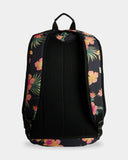Billabong Sweet Tropics Roadie Backpack in Black Multi back view highlighting the comfortable padded adjustable shoulder straps reinforced mesh-padded back panel durable recycled polyester construction and practical everyday carrying design, sold by Point Break Cambridge local family surf shop at 63 Duke Street.