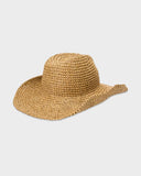 Billabong Take It West Hat in Natural back view highlighting the beautifully woven paper straw texture distinctive western-style crown shape wide brim construction and timeless neutral natural straw colourway, sold by Point Break Cambridge local family surf shop at 63 Duke Street.