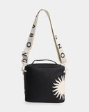 Billabong Womens La Lune Cooler Bag in Black Pebble back view highlighting the distinctive monochrome La Lune print durable 600D recycled polyester fabric compact rectangular cooler bag silhouette and reinforced travel-ready construction, sold by Point Break Cambridge local family surf shop at 63 Duke Street.