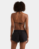 Billabong Womens Legacy Boardshorts in Black back view showing the flattering contoured yoke paneling secure rear pocket architecture and durable flatlock perimeter stitching layout, sold by Point Break Cambridge local family surf shop at 63 Duke street.
