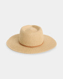 Billabong Womens Miranda Paper Straw Hat in Natural sand back view showing the clean continuous woven brim profile layout and heavy duty premium construction flat lock perimeter stitching, sold by Point Break Cambridge local family surf shop at 63 Duke street.