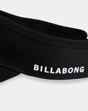 Billabong Womens Pacific Day Visor in Black close up view highlighting the premium textured woven fabric weave pattern detailed brand badge hardware and internal sweatband lining, sold by Point Break Cambridge local family surf shop at 63 Duke street.