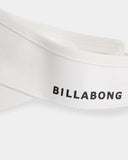 Billabong Womens Pacific Day Visor in Salt Crystal off-white close up view highlighting the premium textured woven fabric weave pattern detailed brand badge hardware and internal sweatband lining, sold by Point Break Cambridge local family surf shop at 63 Duke street.