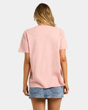 Billabong Womens Pacific Tee in Pale Peach back view highlighting the clean minimalist design soft 100% cotton jersey fabric relaxed everyday fit comfortable short sleeves and versatile pastel peach colourway, sold by Point Break Cambridge local family surf shop at 63 Duke Street.