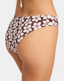 Billabong Womens Playa Sol Bondi Bikini Bottom in Teak close up view highlighting the soft stretch swimwear fabric texture quality stitching comfortable waistband construction and distinctive earthy Teak colouring, sold by Point Break Cambridge local family surf shop at 63 Duke Street.