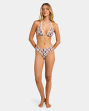 Billabong Womens Playa Sol Bondi Bikini Bottom in Teak front view showcasing the flattering classic Bondi swimwear silhouette comfortable hip waistband soft stretch fabric and distinctive earthy brown tropical-inspired colourway, sold by Point Break Cambridge local family surf shop at 63 Duke Street.