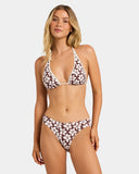 Billabong Womens Playa Sol Bondi Bikini Bottom in Teak front view showcasing the flattering classic Bondi swimwear silhouette comfortable hip waistband soft stretch fabric and distinctive earthy brown tropical-inspired colourway, sold by Point Break Cambridge local family surf shop at 63 Duke Street.