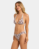 Billabong Womens Playa Sol Bondi Bikini Bottom in Teak side profile view showcasing the flattering adjustable hip rise comfortable leg openings classic medium-coverage swimwear silhouette and soft flexible fabric construction, sold by Point Break Cambridge local family surf shop at 63 Duke Street.