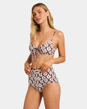Billabong Womens Playa Sol Drew DD Bikini Top in Teak side profile view showcasing the supportive bralette silhouette comfortable medium-coverage cups adjustable ring and slider shoulder straps and flexible recycled nylon stretch fabrication, sold by Point Break Cambridge local family surf shop at 63 Duke Street.