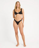 Billabong Womens Summer Hi Bondi Bikini Bottom in Black Sands charcoal black front view showing the classic mid-rise fit and comfortable seamless front waist paneling layout, sold by Point Break Cambridge local family surf shop at 63 Duke street.