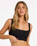 Billabong Womens Summer Hi Crop Bikini Top in Black Sands charcoal black front view showing the supportive high neck crop silhouette and premium continuous underband comfort layout, sold by Point Break Cambridge local family surf shop at 63 Duke street.