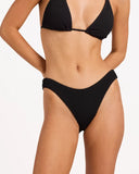 Billabong Womens Summer Hi Hike Pant Bikini Bottom in Black Sands charcoal black front view showing the high-cut leg hike silhouette and comfortable high-rise waist paneling layout, sold by Point Break Cambridge local family surf shop at 63 Duke street.
