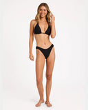 Billabong Womens Summer Hi Hike Pant Bikini Bottom in Black Sands charcoal black front view showing the high-cut leg hike silhouette and comfortable high-rise waist paneling layout, sold by Point Break Cambridge local family surf shop at 63 Duke street.