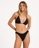 Billabong Womens Summer Hi Hike Pant Bikini Bottom in Black Sands charcoal black front view showing the high-cut leg hike silhouette and comfortable high-rise waist paneling layout, sold by Point Break Cambridge local family surf shop at 63 Duke street.