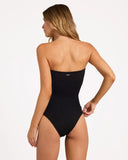 Billabong Womens Summer High Bandeau One Piece Swimsuit in Black Sands charcoal black back view showing the clean straight rear backline cut, classic medium coverage architecture, and durable double-stitched seam layouts, sold by Point Break Cambridge local family surf shop at 63 Duke street.