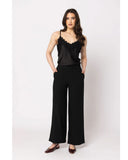 Billie The Label Essential Wide Leg Pant in Black front view showing the elegant relaxed high-waisted silhouette flattering tailored front pleating and clean casual flowing lower wide leg hemline profile, sold by Point Break Cambridge local family surf shop at 63 Duke street.