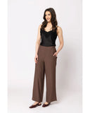Billie The Label Essential Wide Leg Pant in Brown side profile view highlighting the comfortable high rise height clean outseam stitching paneling and functional deep fluid drape rich brown silhouette lines, sold by Point Break Cambridge local family surf shop at 63 Duke street.