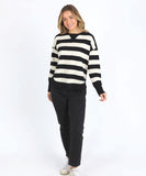 Foxwood Striped Delilah Crew - Black & Vintage White Stripe