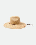 Brixton Bells II Sunhat in Tan/Tan straw side profile view highlighting the comfortable crown silhouette rise and protective down sloped sun shading brim curve alignment, sold by Point Break Cambridge local family surf shop at 63 Duke street.