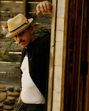 Brixton Castor Fedora in Tan front view showcasing the classic vintage-inspired fedora silhouette, premium woven paper straw construction, structured centre-dent crown, medium-stiff upturned brim and elegant grosgrain hatband, sold by Point Break Cambridge local family surf shop at 63 Duke Street.