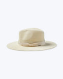 Brixton Lyons Knit Packable Hat in Natural straw side profile view highlighting the sophisticated crown height line shape and protective down sloped sun shading brim curve alignment, sold by Point Break Cambridge local family surf shop at 63 Duke street.