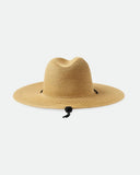Brixton Mitch Packable Sun Hat in Tan straw back view showing the continuous flat packable sun brim profile and premium heavy duty construction perimeter panel stitching layout [QRC], sold by Point Break Cambridge local family surf shop at 63 Duke street.