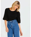 Sass Roxanne Balloon Sleeve Top - Black