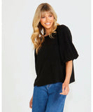 Sass Roxanne Balloon Sleeve Top - Black