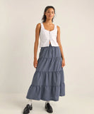 Rhythm Lola Check Tiered Maxi Skirt - Navy