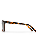 CHPO Brand Bruce Sunglasses in Turtle Brown tortoiseshell side profile view highlighting the sleek metallic gold temple arms comfortable ear tip sleeves and signature printed brand logo detailing, sold by Point Break Cambridge local family surf shop at 63 Duke street.