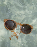 CHPO Brand Byron Sunglasses in Mustard yellow front view showing the retro round-square frame profile and premium sun-shielding Brown lenses, sold by Point Break Cambridge local family surf shop at 63 Duke street.